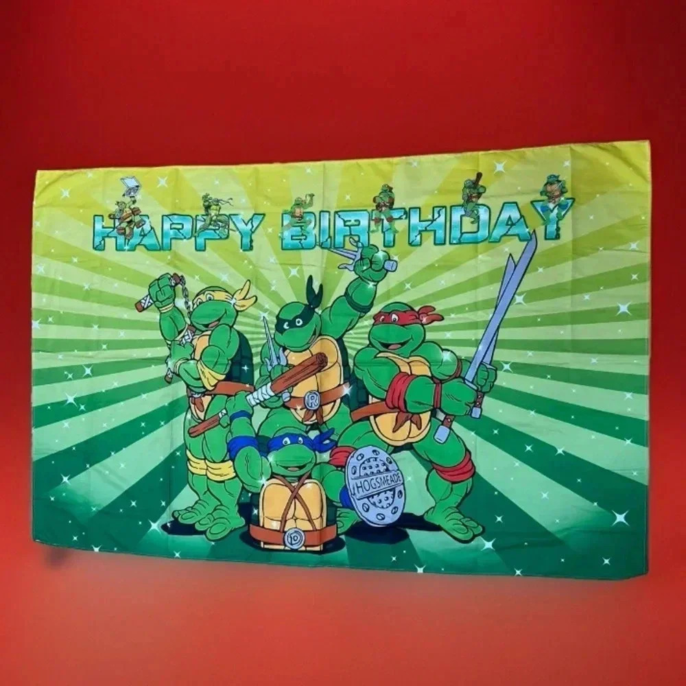 Teenage Mutant Ninja Turtles – birthday party fabric banner -57”w x 37”w  🐢🥷🍕